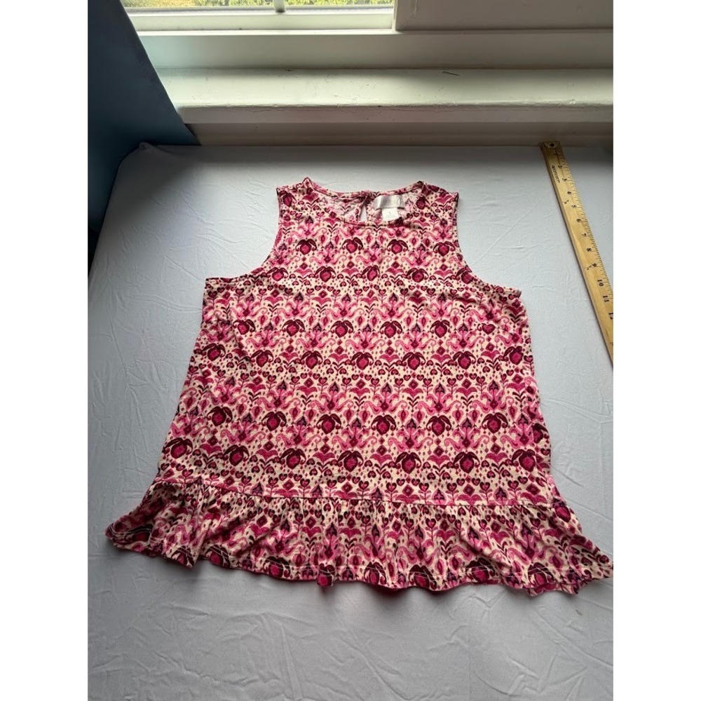 Preppy Meets Boho Pink Paisley Cotton Ruffle Hem Sleeveless Tunic - Small